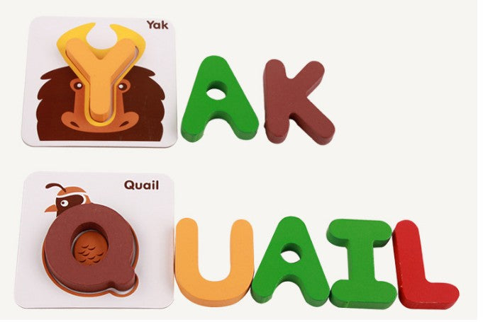 Wooden Learning Card 26 Alphabets English letters and Pictures, great gift for Birthday