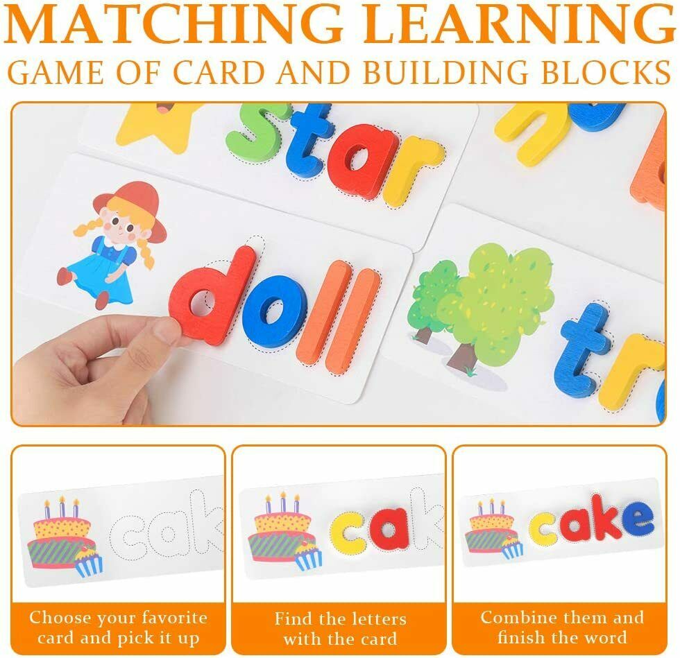 Alphabet spelling wooden 26 learning card and blocks great birthday gift