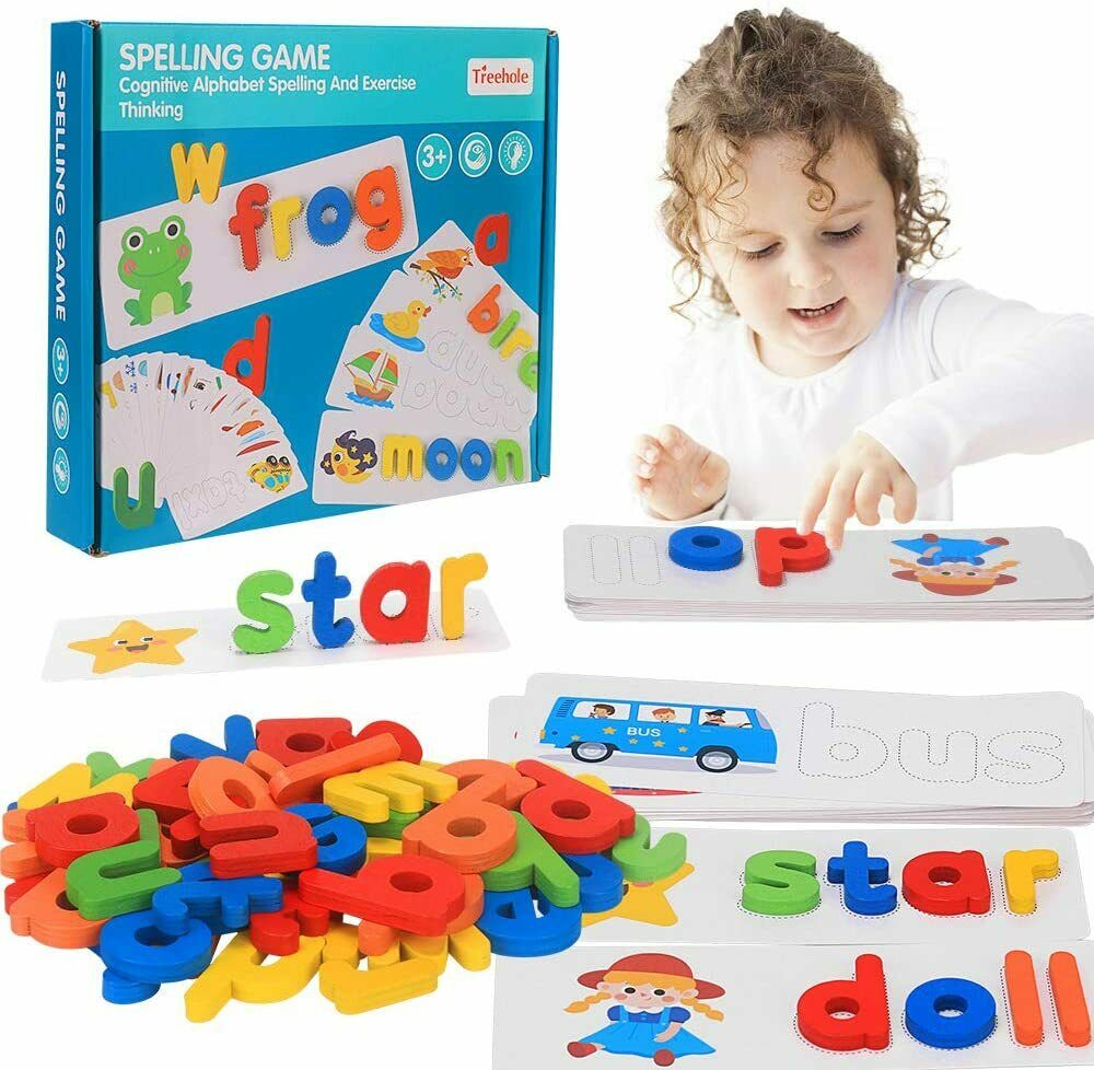 Alphabet spelling wooden 26 learning card and blocks great birthday gift