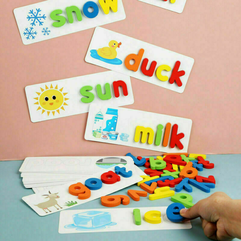 Alphabet spelling wooden 26 learning card and blocks great birthday gift