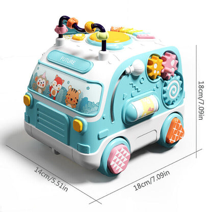 Baby Musical Bus Toys Toddler Activity Cube With Lights & Sounds Rotating Gear