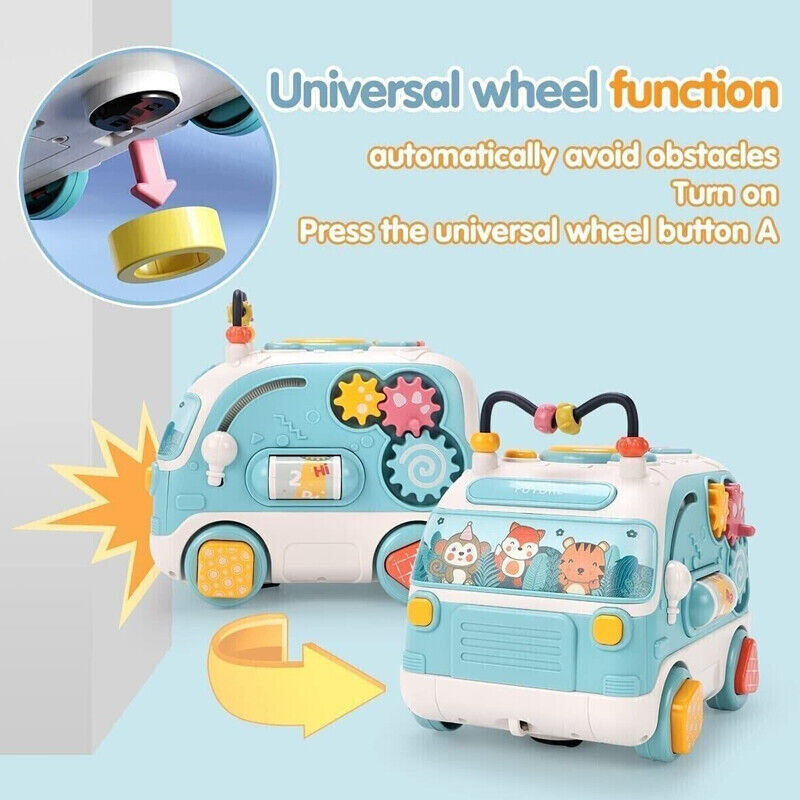 Baby Musical Bus Toys Toddler Activity Cube With Lights & Sounds Rotating Gear
