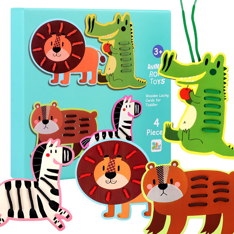 Animal wooden card toy 4pcs in a box- Fine motor skill and early learning activity excellent gift