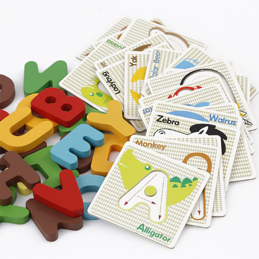 Wooden Learning Card 26 Alphabets English letters and Pictures, great gift for Birthday