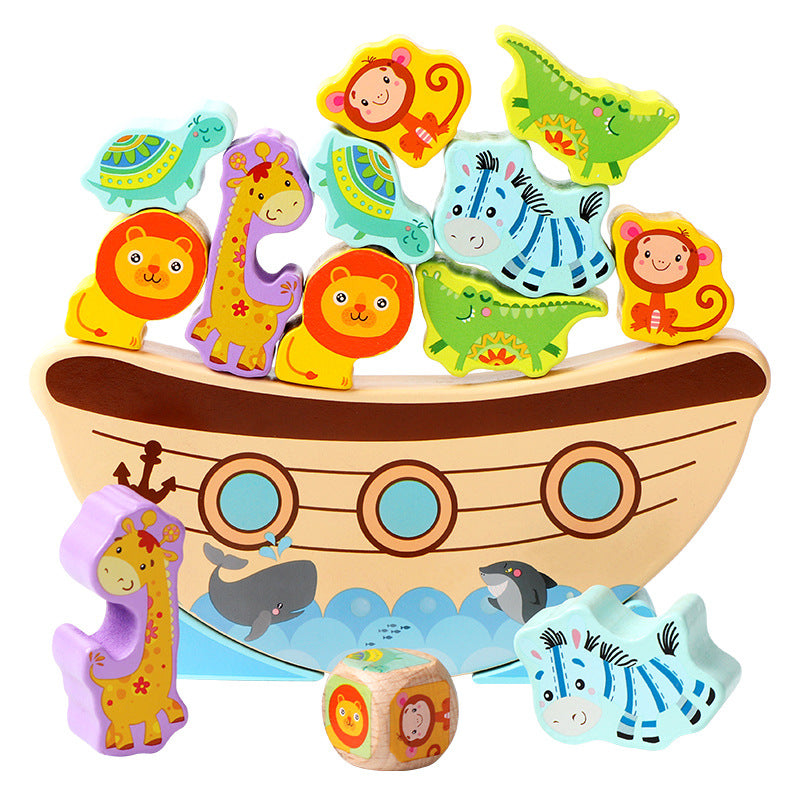 Wooden Balancing boat Animals blocks toy great birthday gift