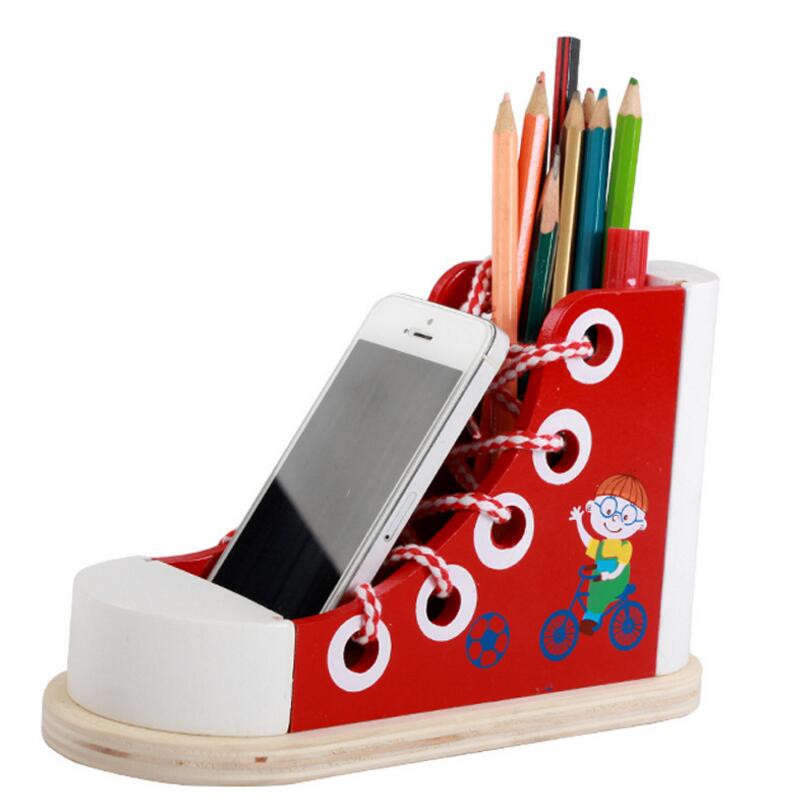 Wooden Shoe pencil holder, learning lacing, Pen and mobile Holder excellent gift