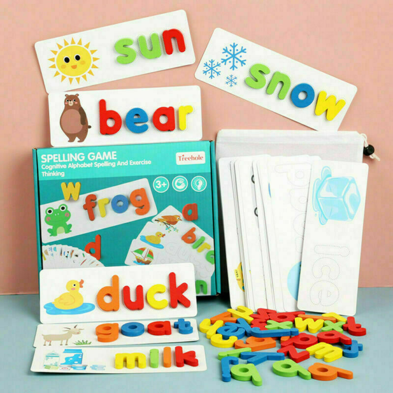 Alphabet spelling wooden 26 learning card and blocks great birthday gift