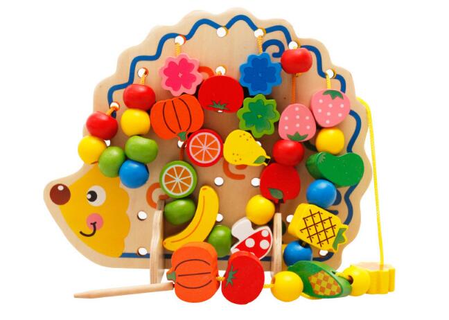 Wooden Hedgehog Board Lacing & Stringing Beads, Fruits and Vegetables